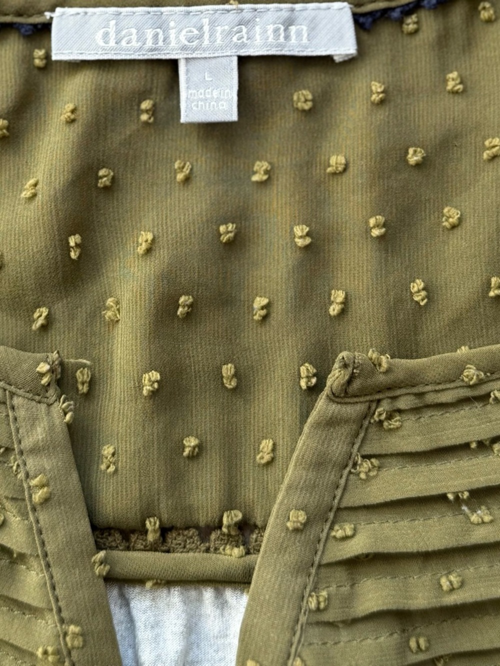Daniel Rainn Olive Floral Embroidered Pintuck Split-Neck Blouse - Picture 6 of 7
